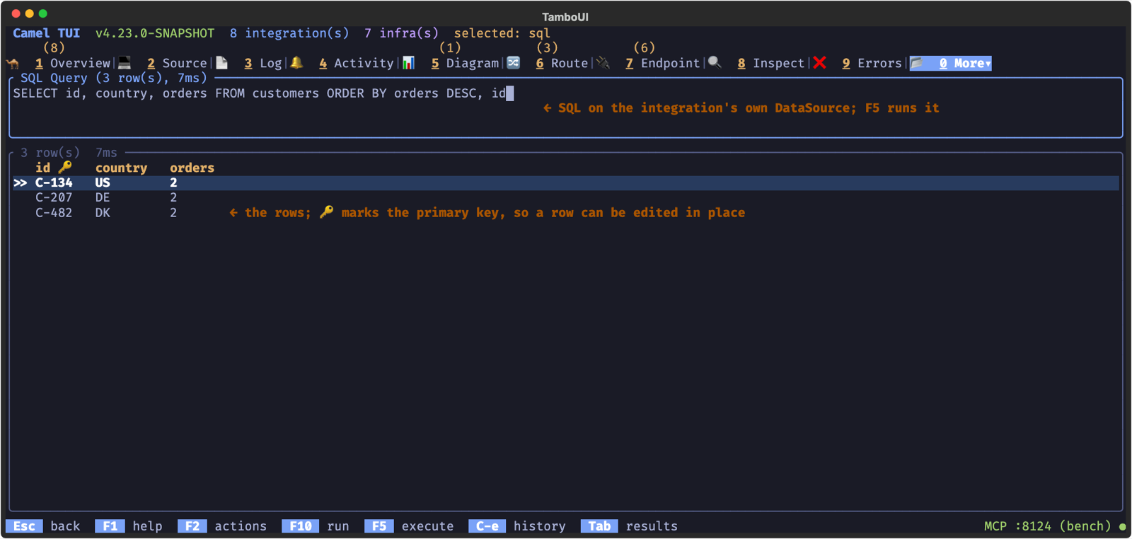 A query in the SQL Query tab against the DataSource of the integration